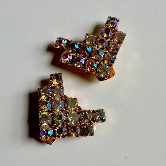 Vintage Aurora Borealis Bluette Shoe Clips - Picture 1 of 3